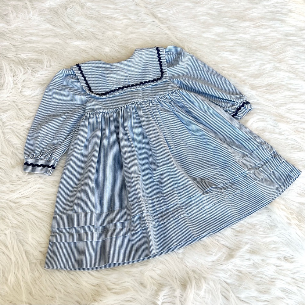 Vintage Striped Girls Dress Blue and White 3T